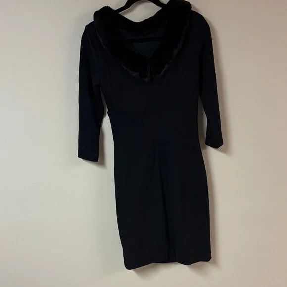 Ralph Lauren Black Elegant Long Sleeve Dress with Luxe Faux Fur Collar - Picture 4 of 9